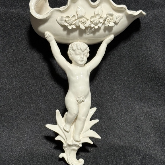 Ardalt Vintage 10" White Porcelain Cherub Wall Pocket Planter 1950-60's Japan - Picture 1 of 10